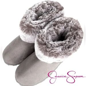 Jessica Simpson Slipper Boot Shoes Plush Faux Fur Lining Vegan Suede Memory Foam